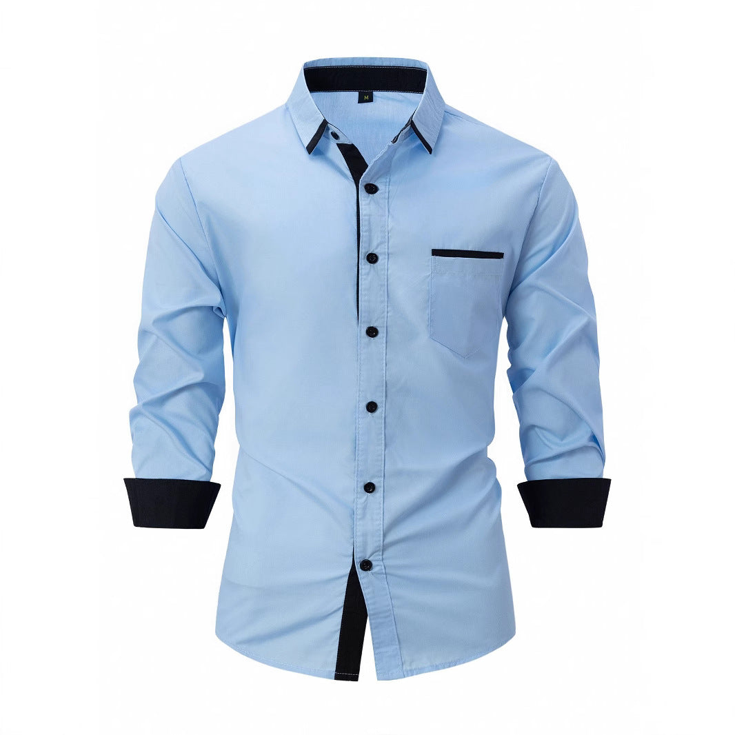 Men's long-sleeve shirt with modern contrasting collar and elegant button placket Lisslune