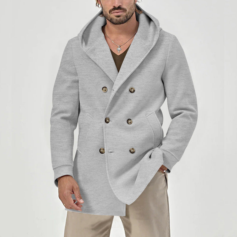 Men's elegant double-breasted coat with hood and practical pockets Lisslune