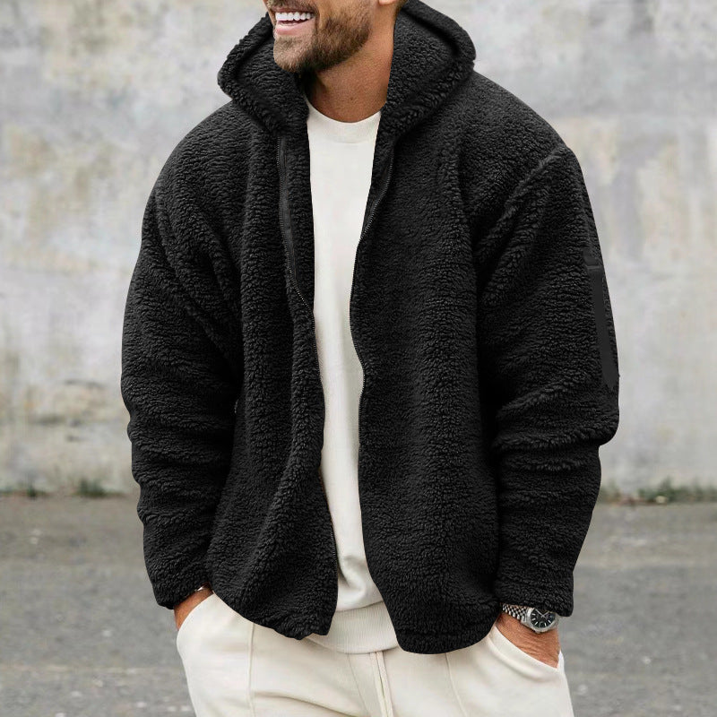 Men's Cozy Fleece Jacket with Hood and Practical Zipper Pockets Lisslune