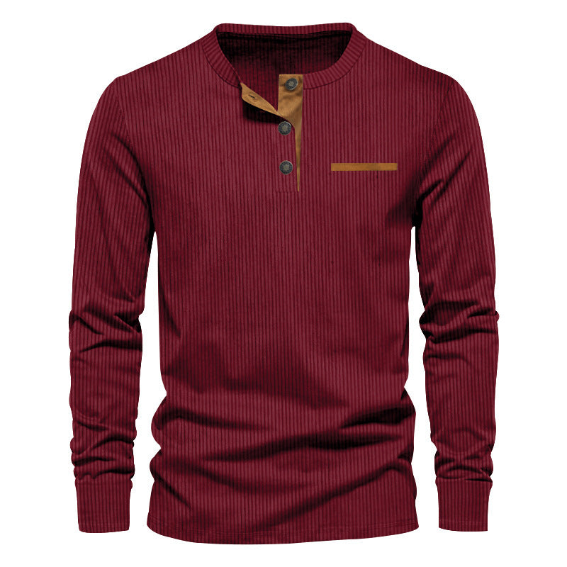 Men's Long Sleeve Henley Shirt made of textured rib material with modern button design Lisslune