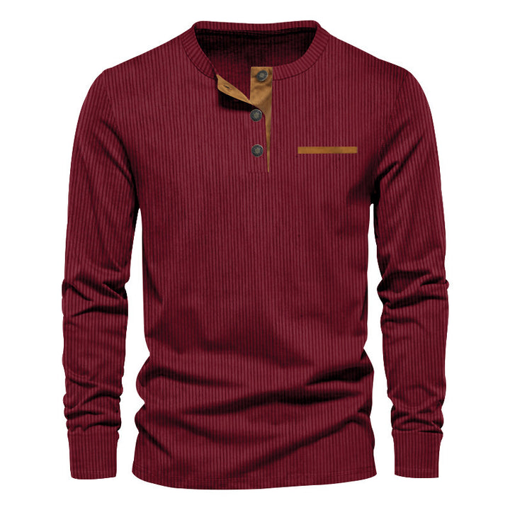 Men's Long Sleeve Henley Shirt made of textured rib material with modern button design Lisslune