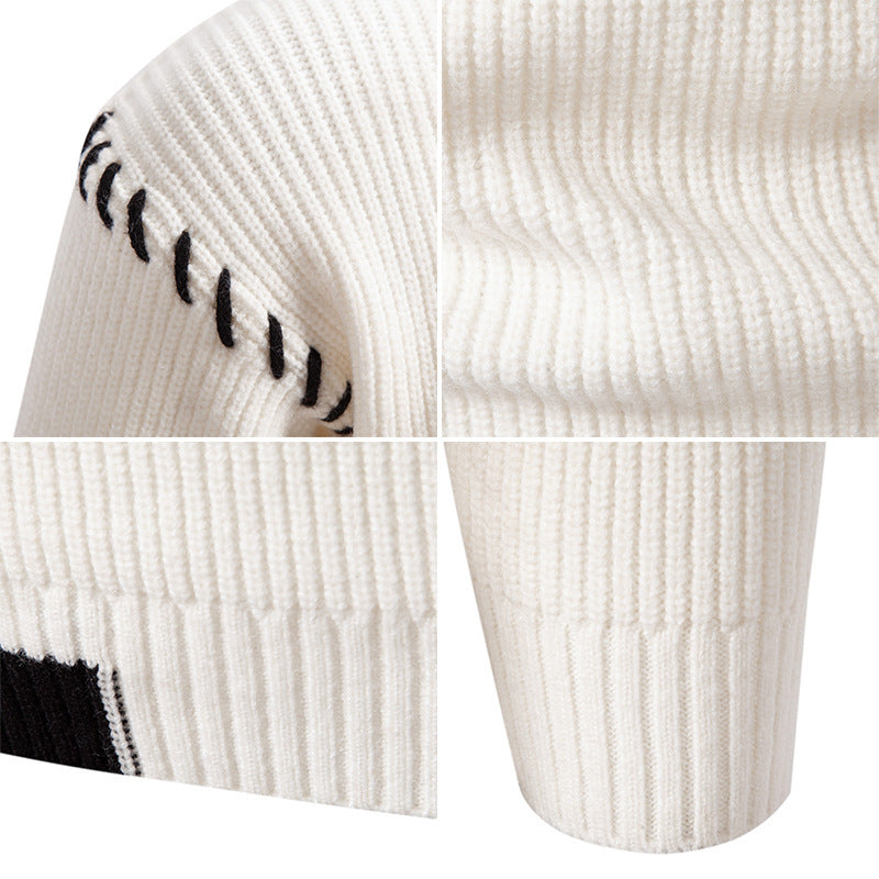 Men's fashionable knit sweater with high collar and unique cable design Lisslune
