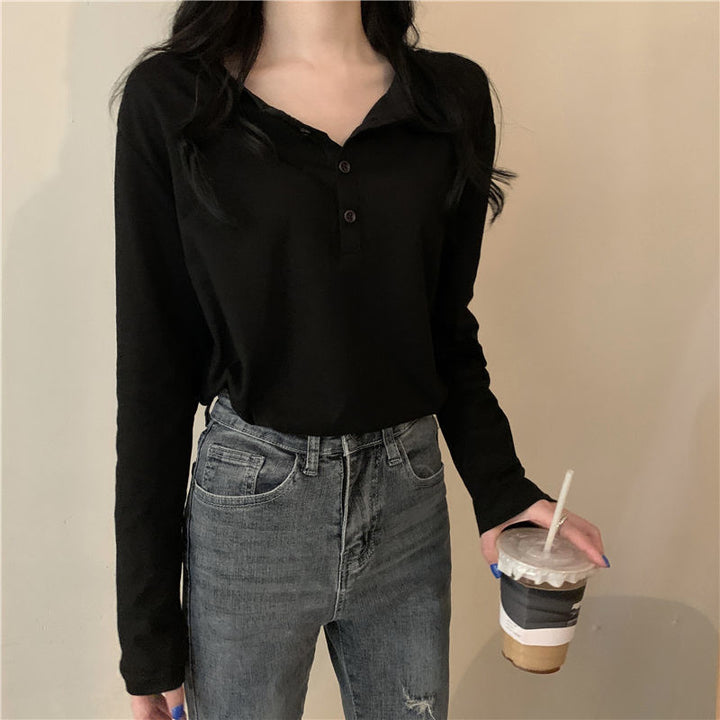 Women's Long Sleeve Henley Shirt with Modern Collar and Continuous Button Placket Lisslune