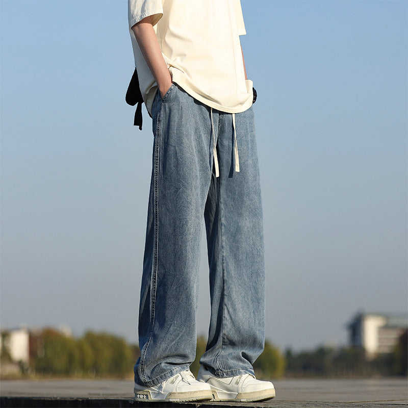 Men's loose and comfortable denim pants with adjustable waistband Lisslune