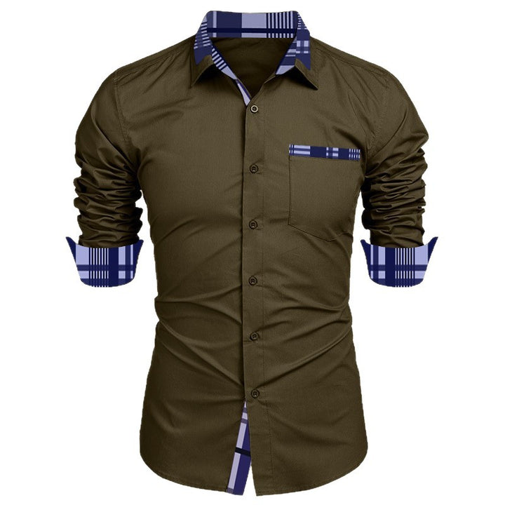 Men's Business Shirt with Fashionable Check Collar and Practical Chest Pocket Lisslune