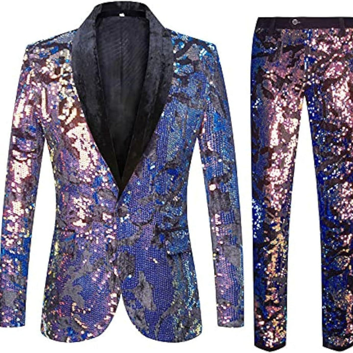 Men's elegant velvet suit with shiny sequin pattern Lisslune