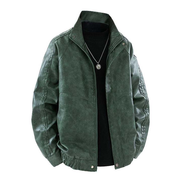 Men's synthetic leather jacket with practical stand-up collar and elastic cuffs Lisslune