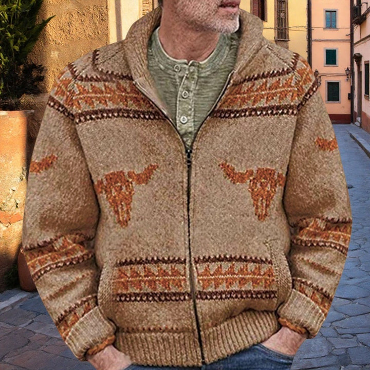 Men's cardigan with unique Wild West pattern and warm lining Lisslune