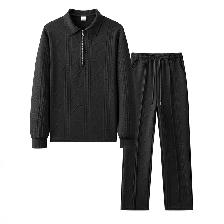 Men's comfortable leisure suit with zipper and ribbed texture Lisslune