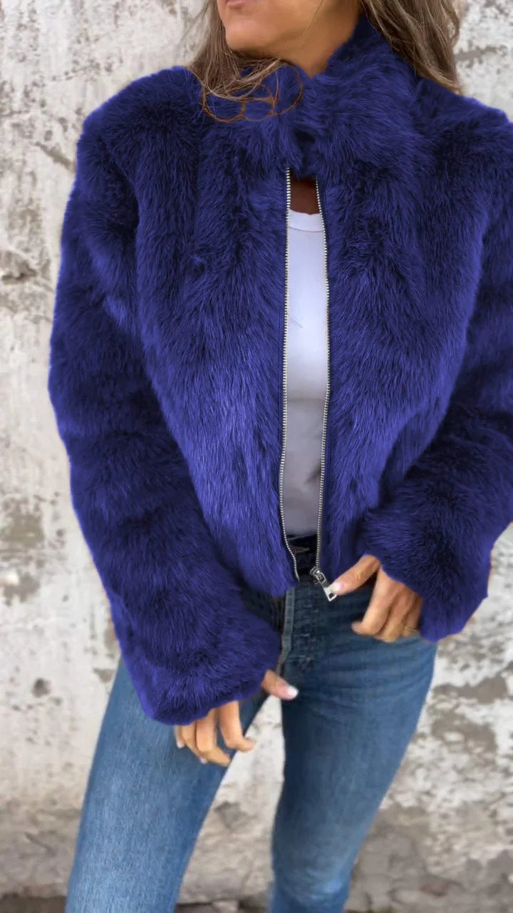 Women's Cozy Fleece Jacket with High Collar Lisslune