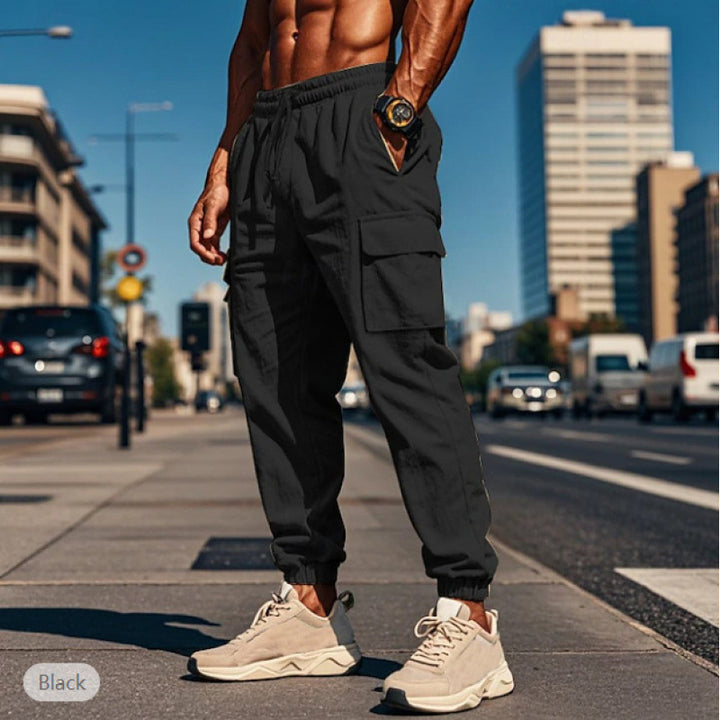Men's cargo pants made of breathable material with an elastic waistband and practical pockets Lisslune