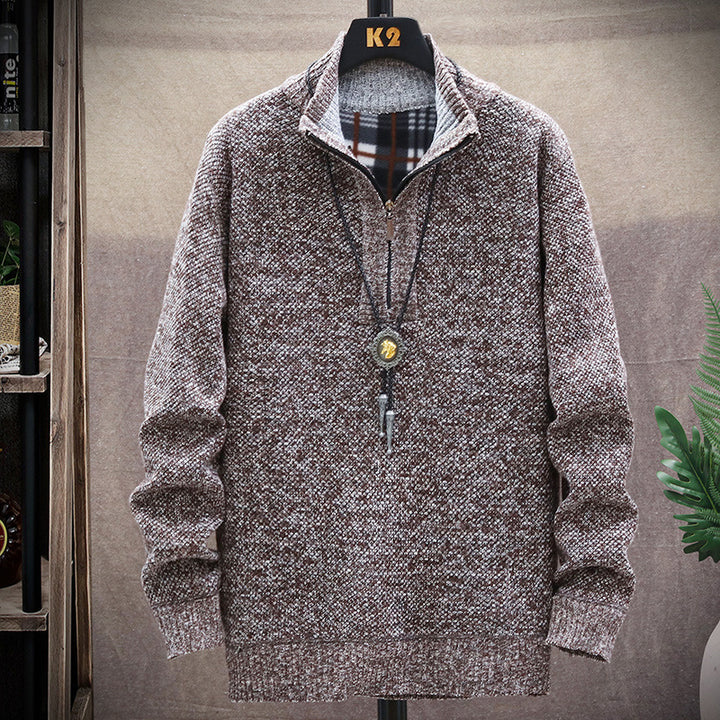Men's fashionable knit sweater with half zipper and different textures Lisslune