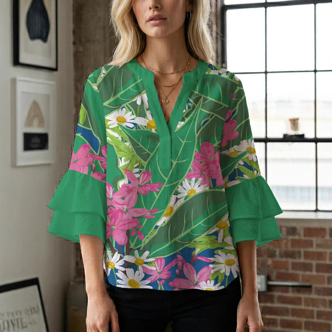 Women's blouse shirt with voluminous sleeves and floral pattern Lisslune