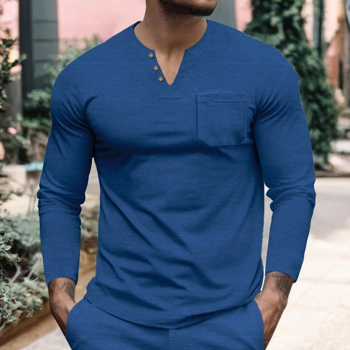 Men's long sleeve shirt with button placket and chest pocket Lisslune