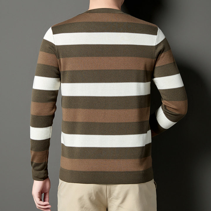 Men's Stylish Round Neck Sweater with Elegant Stripe Pattern Lisslune