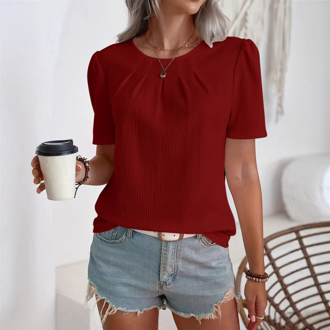 Women's Fashion Top with Textured Design and Puff Sleeves Lisslune
