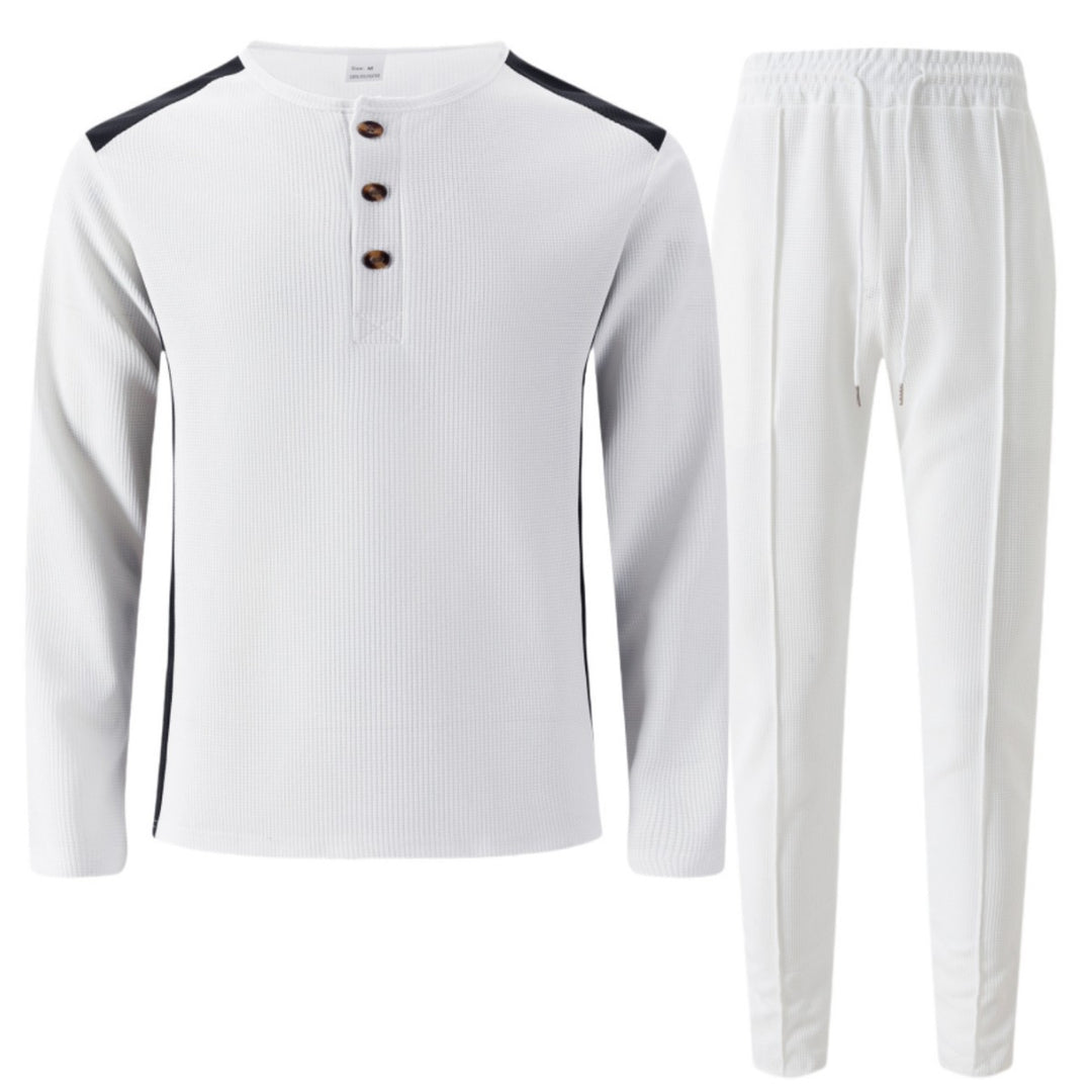 Men's leisure suit with elegant henley top and comfortable jogger pants Lisslune