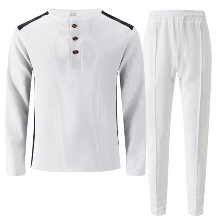 Men's leisure suit with elegant henley top and comfortable jogger pants Lisslune