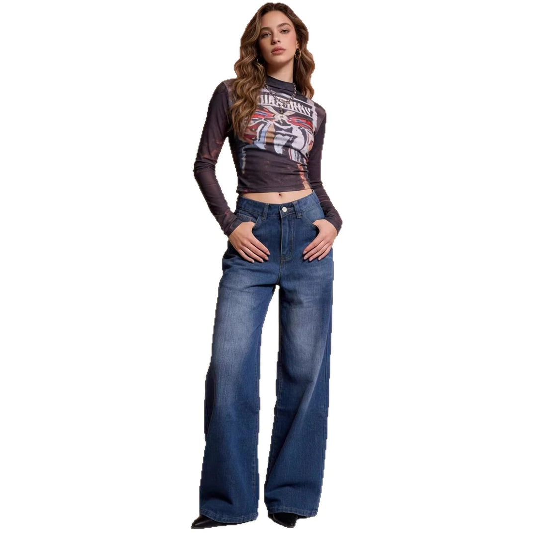 Damen Weit geschnittene High-Waist Jeans mit raffinierter Taillierung Lisslune