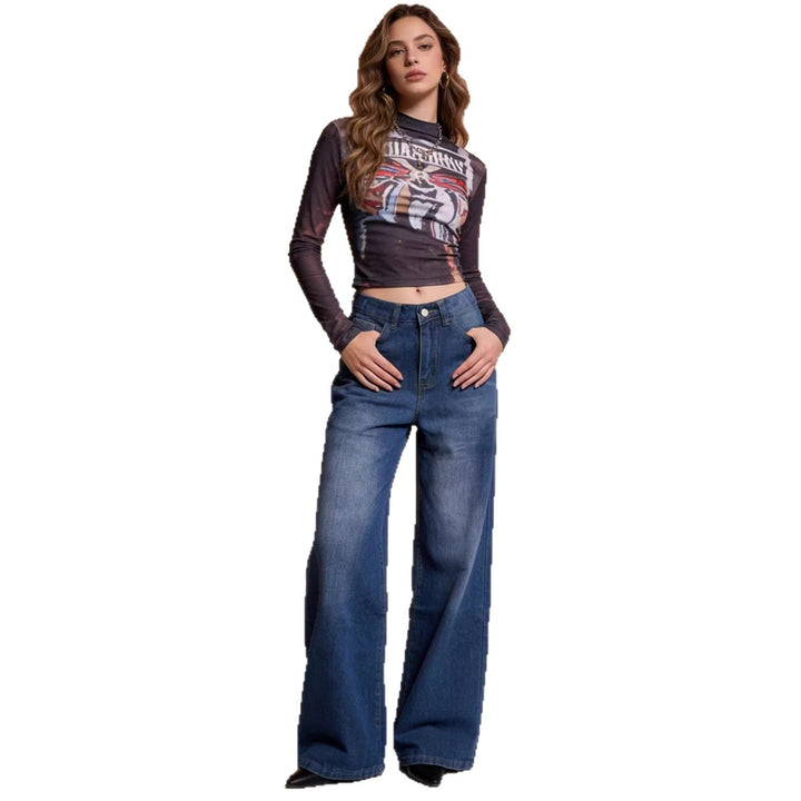 Damen Weit geschnittene High-Waist Jeans mit raffinierter Taillierung Lisslune