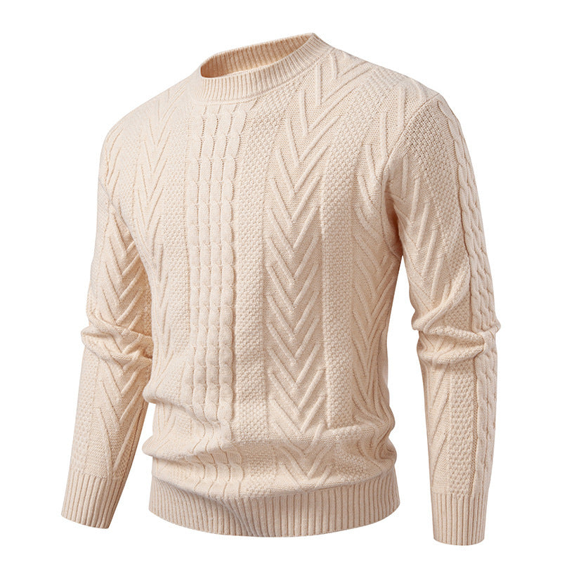 Men's chunky knit sweater with cable pattern and round neckline Lisslune