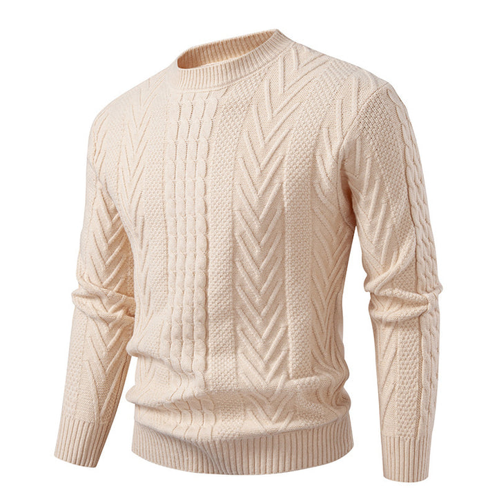 Men's chunky knit sweater with cable pattern and round neckline Lisslune
