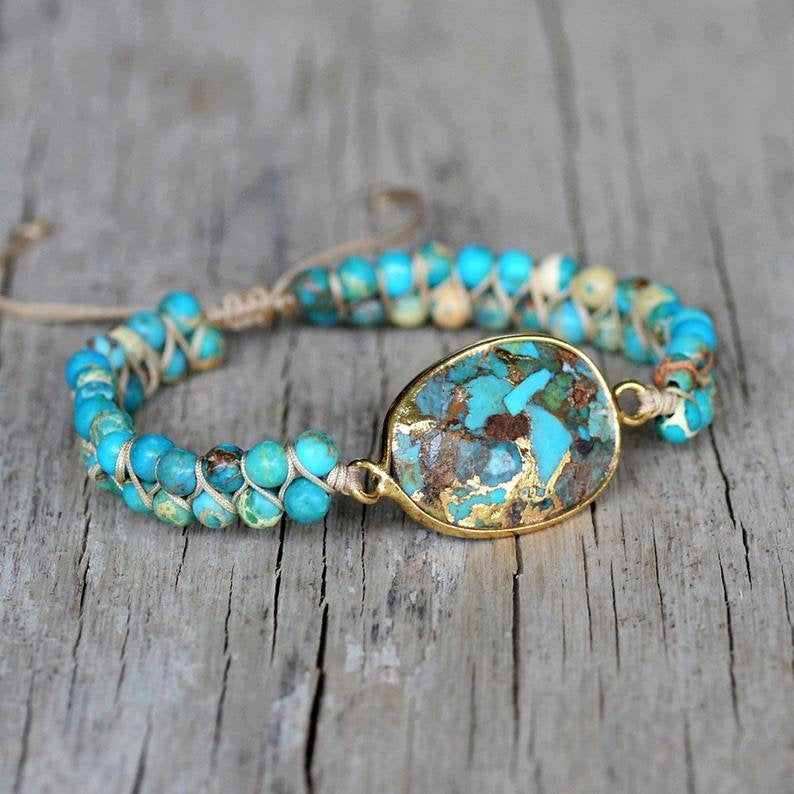 Lisslune | Ethnische Handgefertigte Damenarmband mit Türkisen Perlen