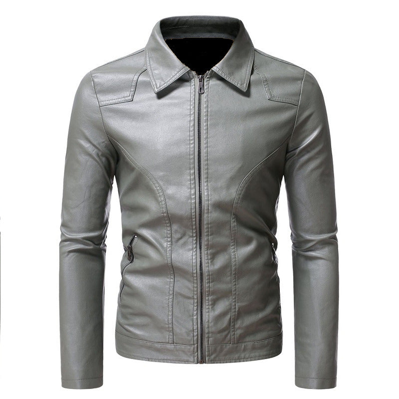 Men's Fashionable Synthetic Leather Jacket with Textured Design and Asymmetric Zipper Lisslune