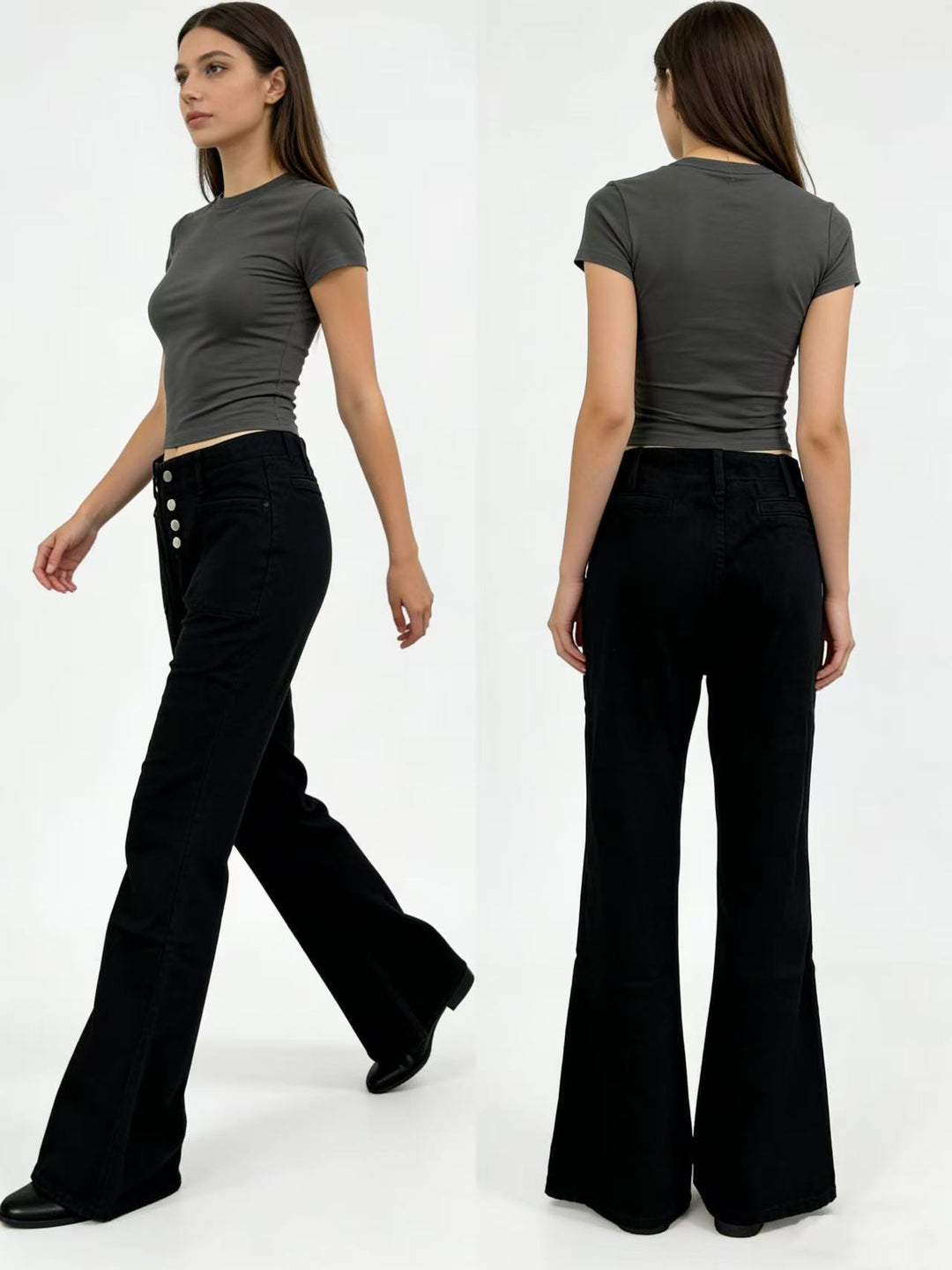 Women's Bootcut Jeans with High Waist and Button Closure Lisslune
