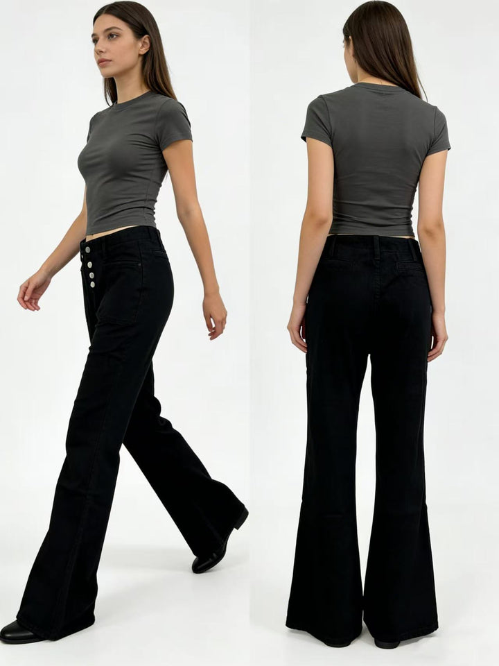 Women's Bootcut Jeans with High Waist and Button Closure Lisslune