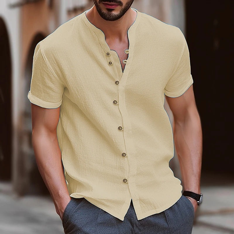 Men's Short Sleeve Shirt with Fashionable Henley Neck Lisslune