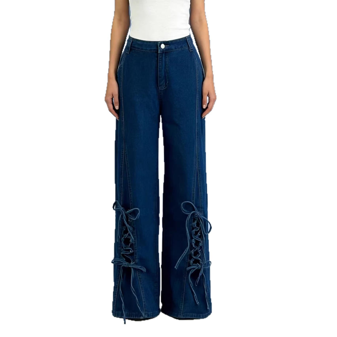 Damen Schlagjeans mit trendigem Schnürdetail und weitem Bein Lisslune