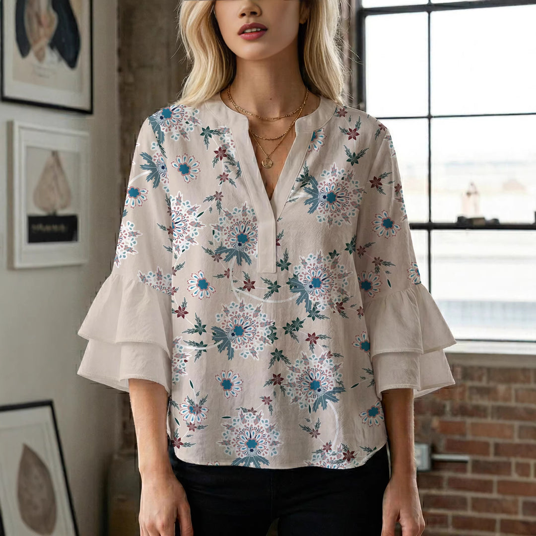 Women's blouse with voluminous sleeves and floral design Lisslune