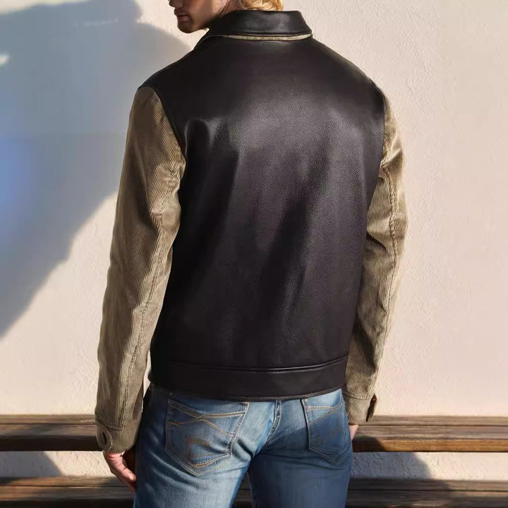 Men's stylish leather jacket with cord details and practical zippered pockets Lisslune