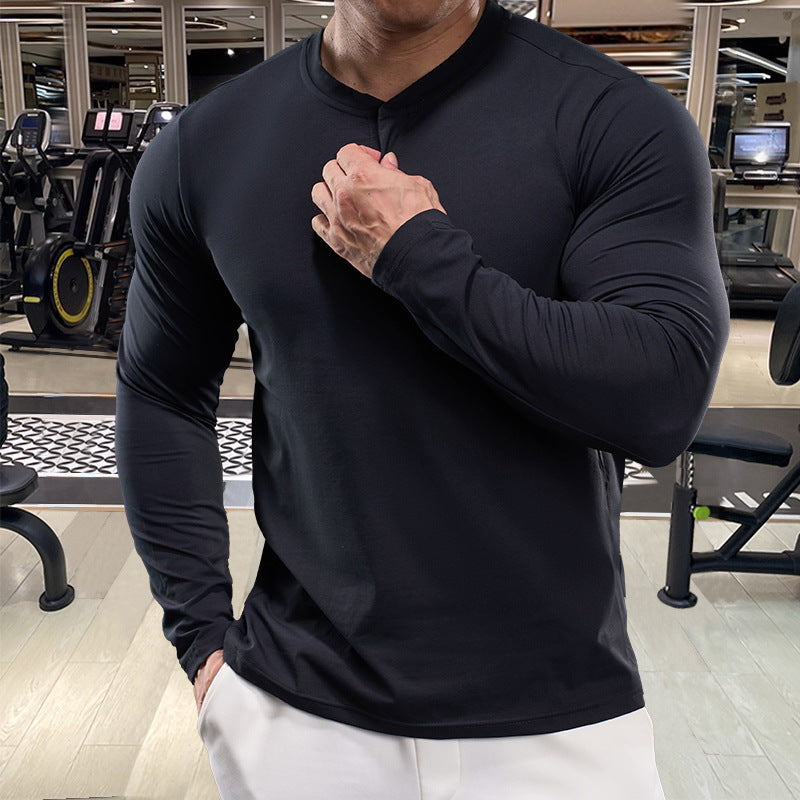 Men's Long Sleeve Sports Top with optimal moisture regulation and stylish Henley collar Lisslune