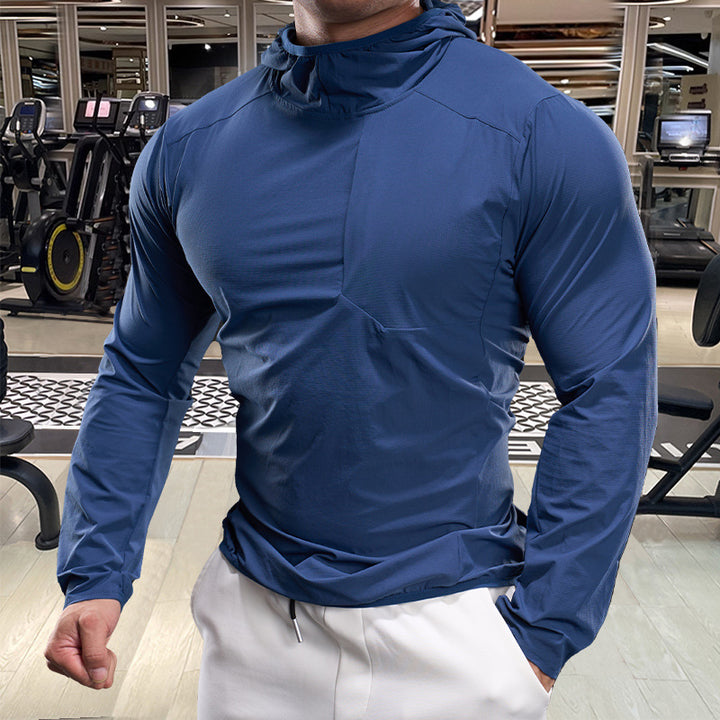 Men's breathable training top with hood and zip pocket Lisslune