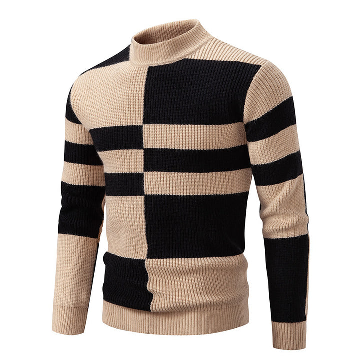 Men's fashionable turtleneck sweater with geometric pattern and textured knit Lisslune