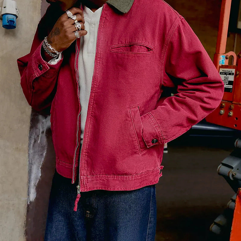 Men's casual cotton jacket with removable collar and practical pockets Lisslune