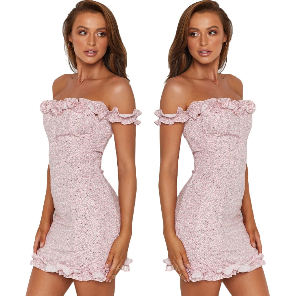 Women's Off-Shoulder Mini Dress with Playful Ruffle Details and Figure-Hugging Cut