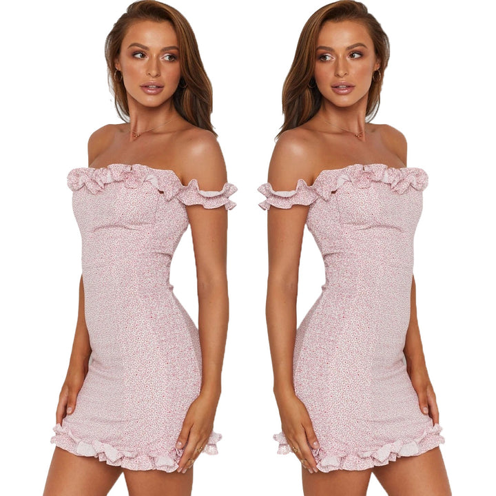 Women's Off-Shoulder Mini Dress with Playful Ruffle Details and Figure-Hugging Cut