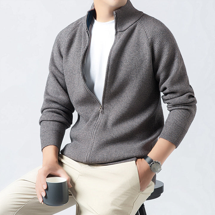 Men's Cardigan with High Collar and Full Zip Lisslune