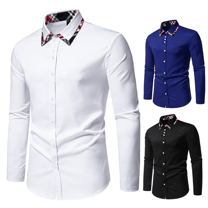 Men's elegant long sleeve shirt with contrasting check details Lisslune
