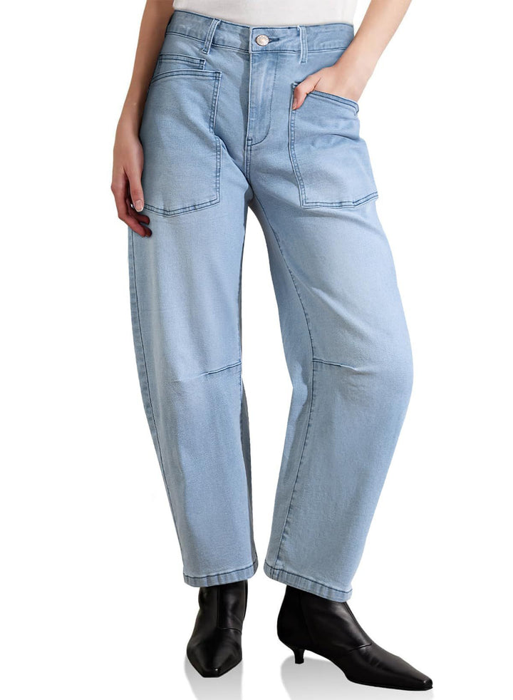 Women's mid-rise denim pants with unique patched pockets Lisslune
