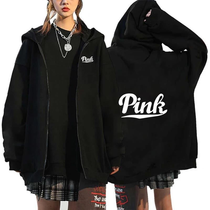 Women's relaxed hoodie jacket with practical zip and stylish lettering Lisslune