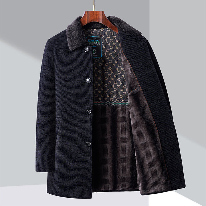 Men's Elegant Wool Coat with Modern Stand-Up Collar and Textured Surface Lisslune
