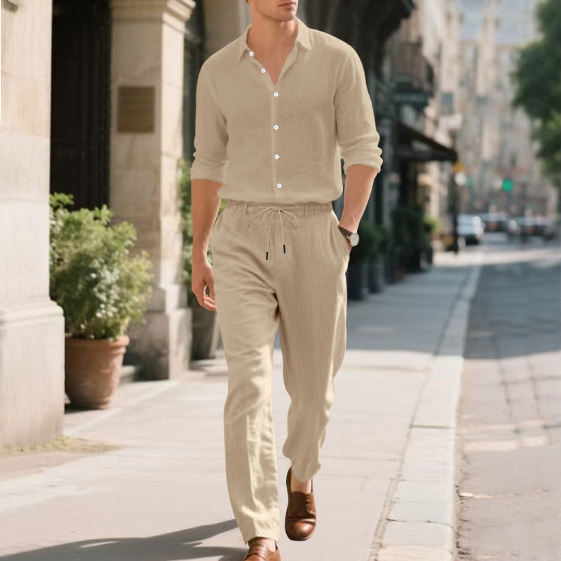 Men's Lightweight Summer Pants with Adjustable Waist and Smooth Woven Pattern Lisslune