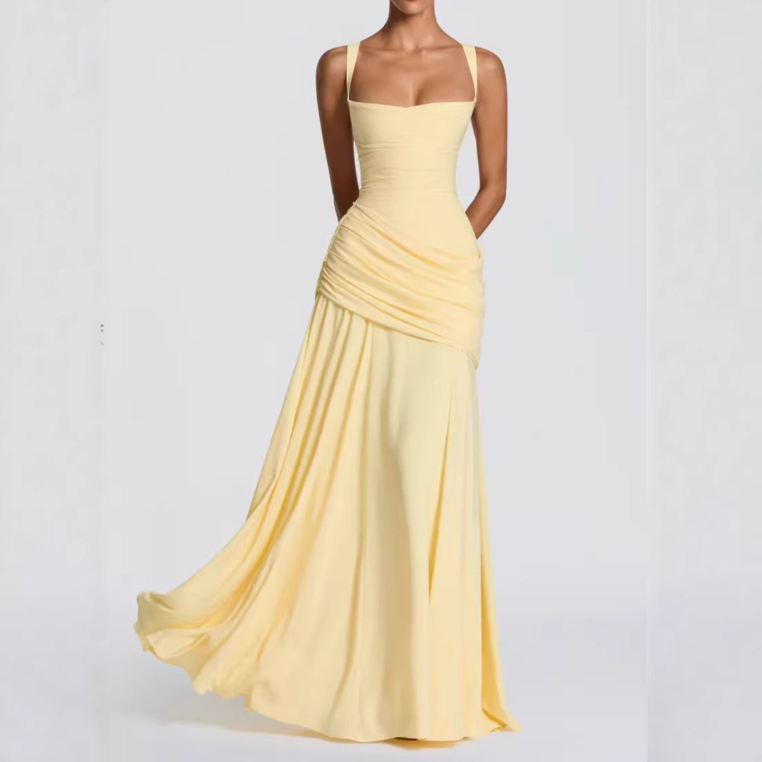 Ladies Elegant Wedding Dress with Tailored Ruffles and Flowing Chiffon Skirt Lisslune