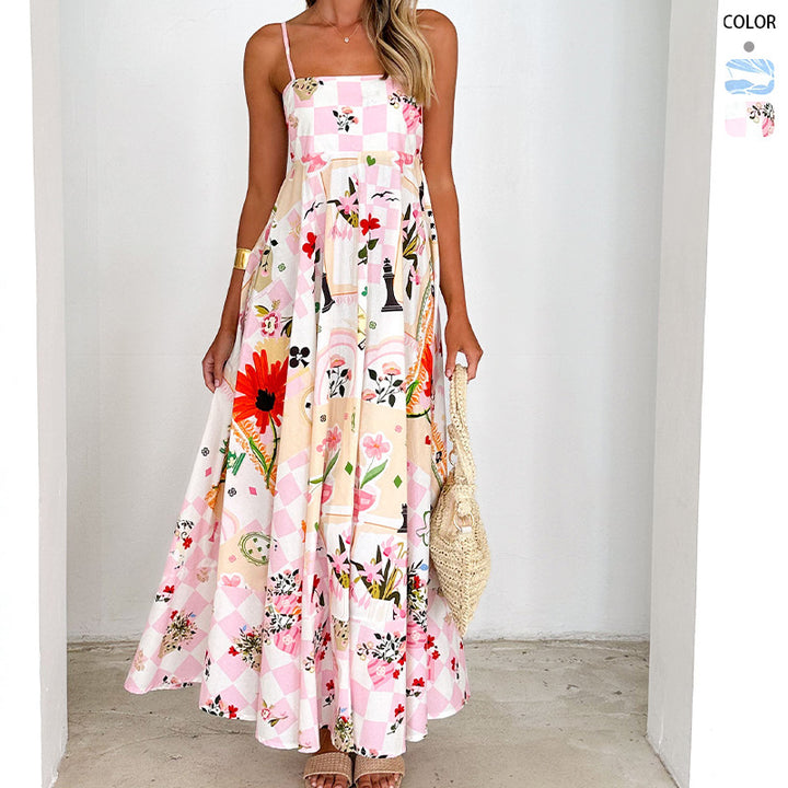 Women's maxi dress with playful floral design and cut-out details