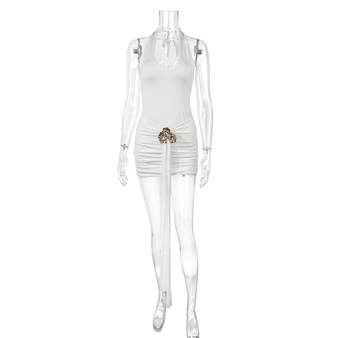 Damen Elegantes Cut-Out Minikleid mit Wickeloptik und Glamourösen Details Lisslune