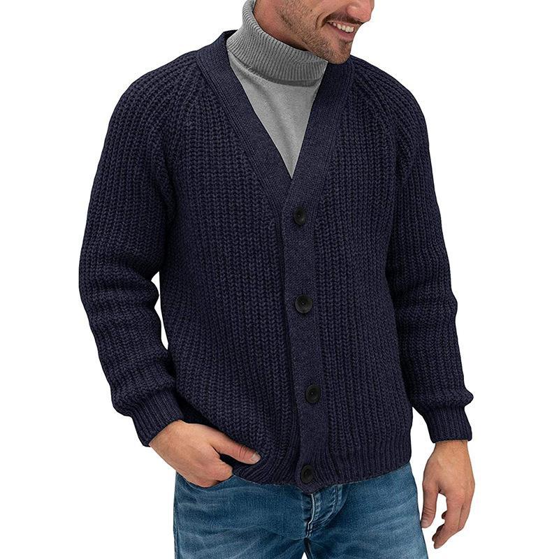 Men's Chunky Knit Cardigan with Button Placket Lisslune